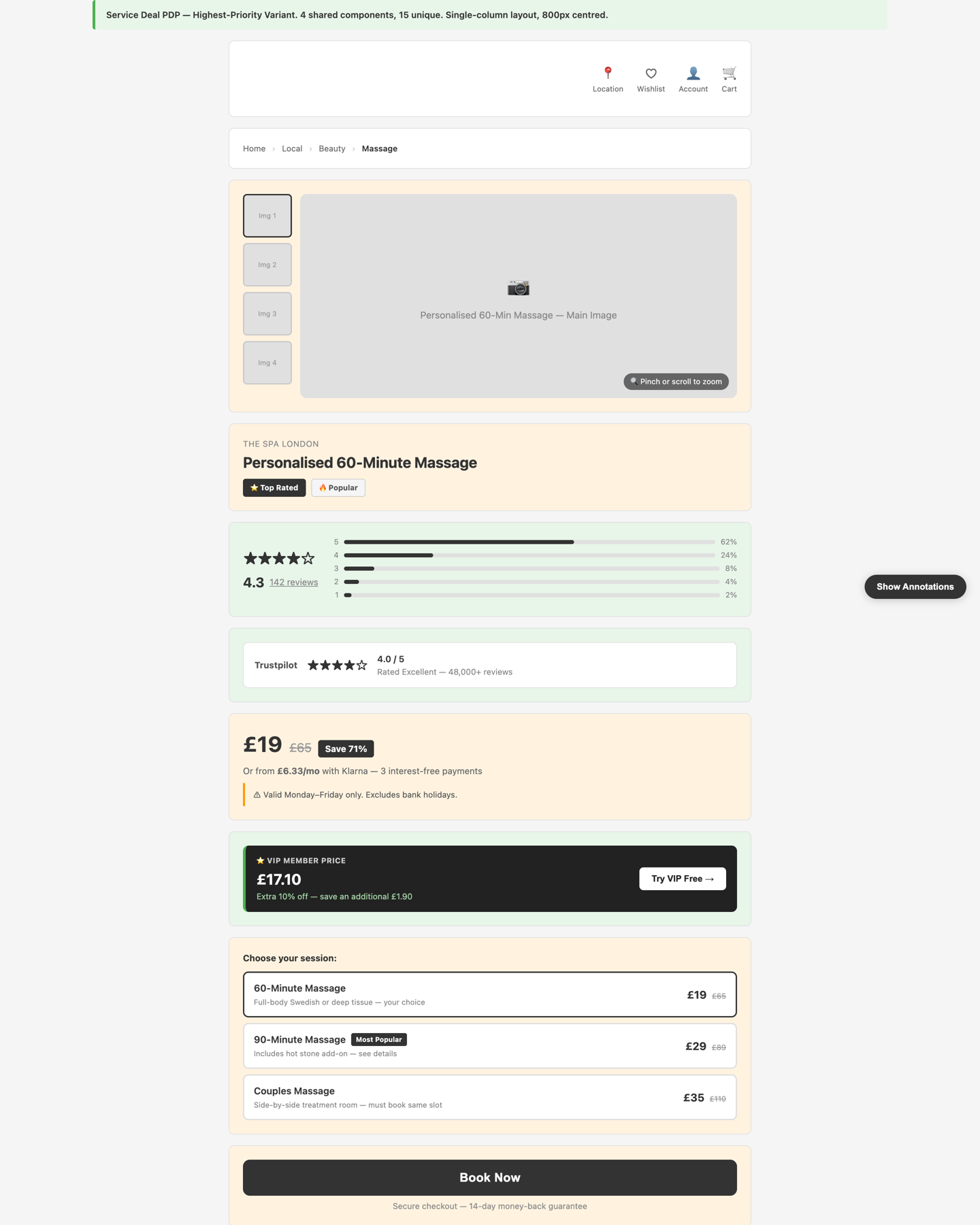 A deal page proposed by Genie’s audit, with its annotations one toggle away