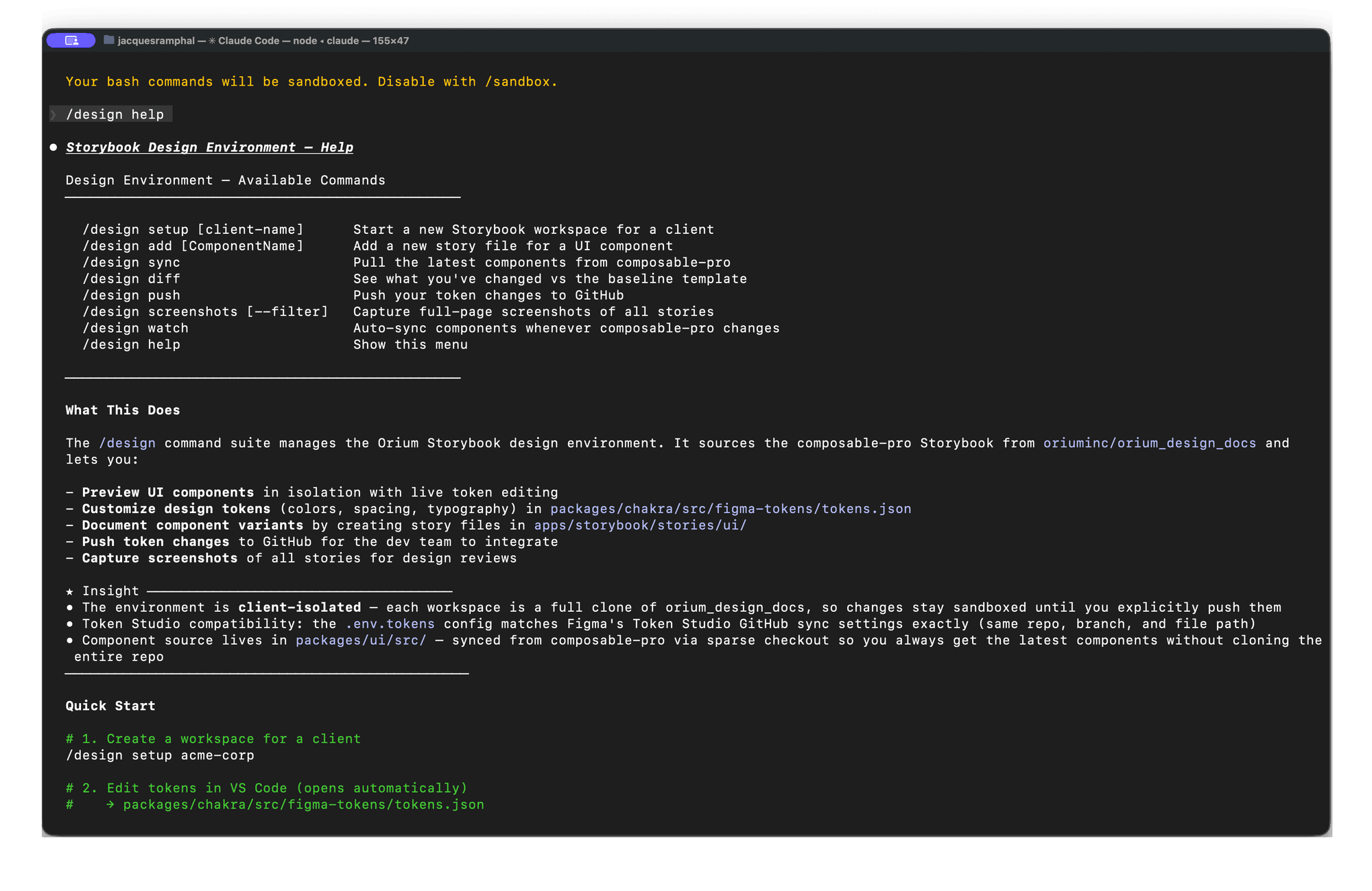 /design help output in Claude Code terminal